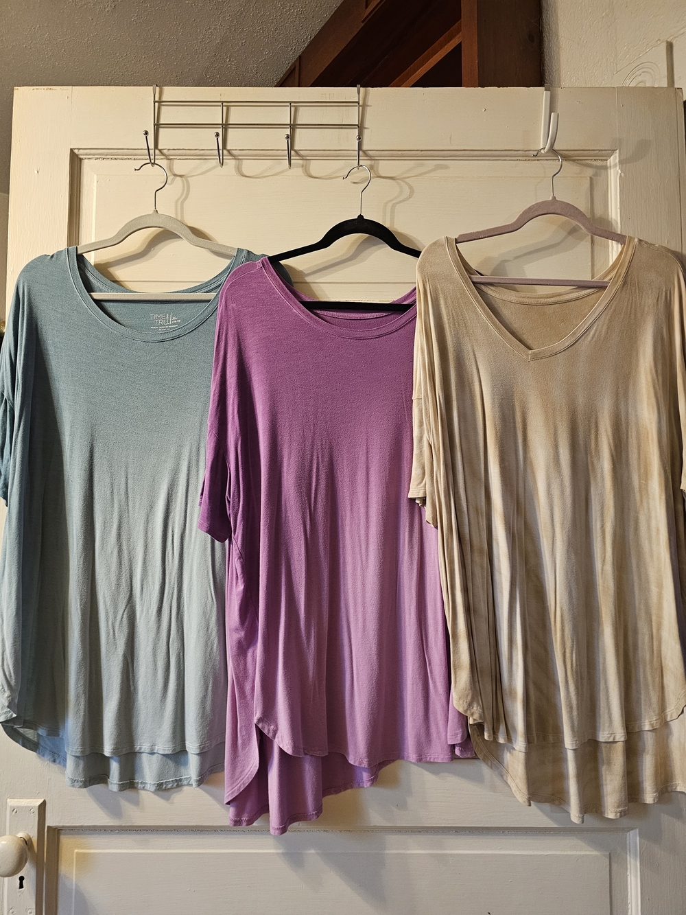 Three-Pack Women’s Lightweight Soft Scoop & V-Neck Tops - Blue, Purple, Beige